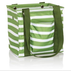 Small utility tote in green cabana stripe